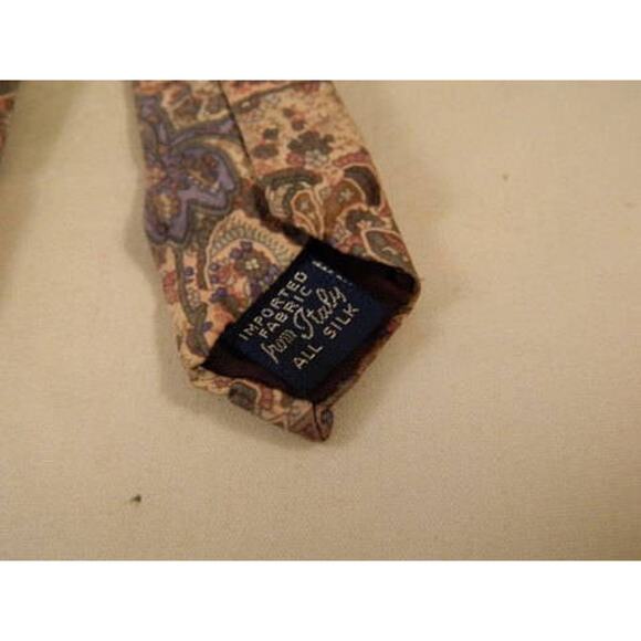 Damon Pastel Paisley Floral Vintage Silk Tie, Italian Silk Tie Light Blue, Cream - Picture 6 of 7